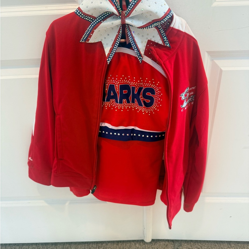 Competition Cheerleading outfit Size Youth LargeTop rewd, Navy & White - Picture 3 of 11